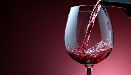 Pouring red wine into a wineglass, celebration splashing generated by AI
