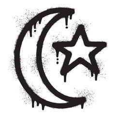 Crescent moon and star graffiti drawn with black spray paint © anakcikal978