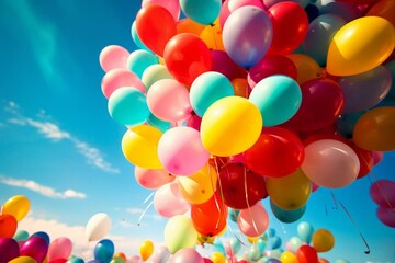 Vibrant birthday celebration with colorful balloons. Generative AI