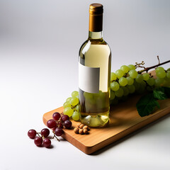 Freshness of grape, wine bottle on wooden table generated by AI
