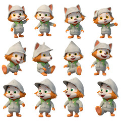 PNG Set of 3d character of the forest isolated on transparent background