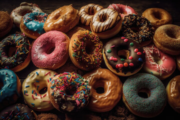 Close-up of a variety of donuts