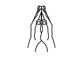 Icono negro de manos rezando en fondo blanco. - obrazy, fototapety, plakaty