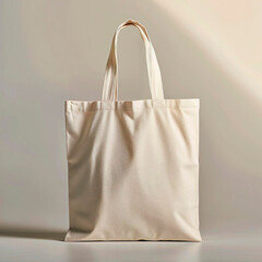 Beige fabric bag on light background - obrazy, fototapety, plakaty