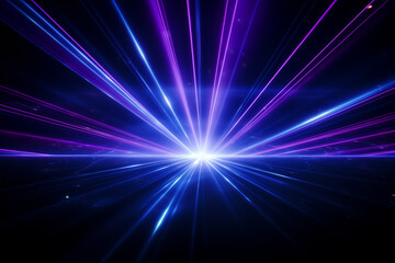 Blue and violet beams of bright laser light shining on black background - obrazy, fototapety, plakaty
