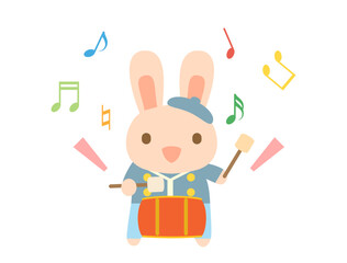太鼓を叩くウサギさん　音符ありバージョン