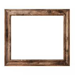 Empty natural wooden photo frame on transparent background. Realistic border wooden rectangular picture frame for design, Image display concept