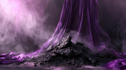 Smoldering Ash Pile with Purple Cloth for Ash Wednesday. Artistic rendering of a smoldering ash pile, symbolic for Ash Wednesday, with a purple cloth draped in the background