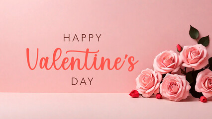 Happy Valentine's Day, minimal and modern rose design, celebration card with pink background.