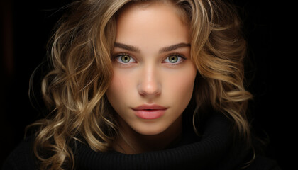Fototapeta premium Beautiful woman with blond hair looking at camera generated by AI