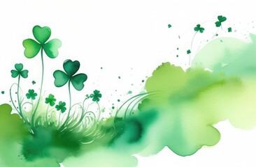 Banner with intertwined shamrocks, watercolor drawing, free space for text, background illustration for St. Patrick's Day