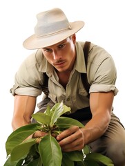 Obraz premium Male Gardener Tending Plants, AI Generated