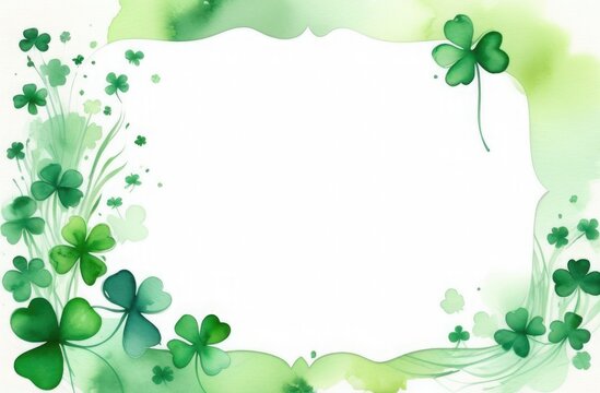 Banner with intertwined shamrocks, watercolor drawing, free space for text, background illustration for St. Patrick's Day