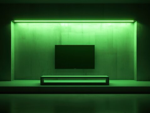 Green Room With Television And Bench - Simple And Functional Interior Design, Neon Light