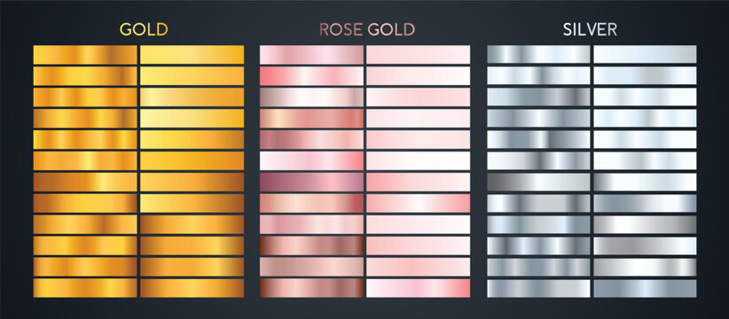 Gold rose gold and silver metallic gradients set template design