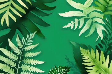 Watercolor fern fronds in a lush and green arrangement, free space for text, St. Patrick's Day