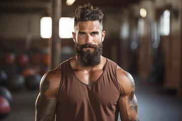 Obraz premium Man with Medicine Ball in Gym