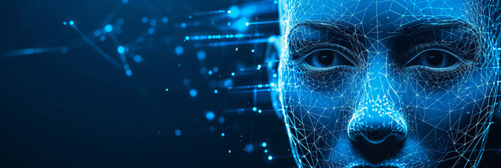 face recognition technology for identity verification and security, closeup with copy space - obrazy, fototapety, plakaty