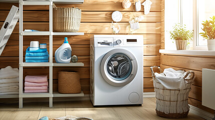 washing machine in the laundry room - obrazy, fototapety, plakaty