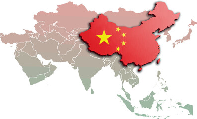 CHINA MAP ASIAN CONTINENT 3D MAP WITH FLAG