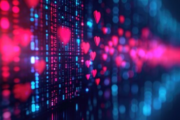 Digital Love Concept, Valentine's Day Background with Heart Shapes