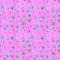 Cartoon animals footprints seamless cat and dog pattern for wrapping paper and fabrics and linens and kids