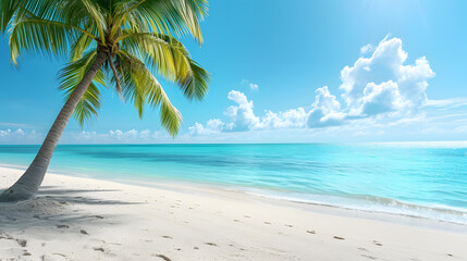 Fototapeta na wymiar Turquoise Sea and beach with Palms