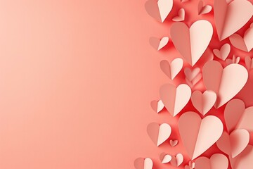 Romantic Pink Paper Hearts Background, Valentine's Day Concept - obrazy, fototapety, plakaty