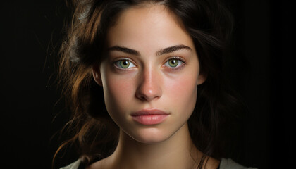 Fototapeta premium Young woman with brown hair looking at camera generated by AI