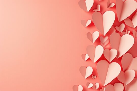 Romantic Pink Paper Hearts Background, Valentine's Day Concept