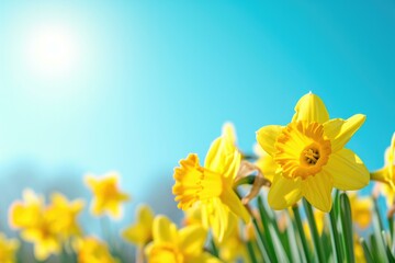 Bright Yellow Daffodils in Spring Sunshine, Easter Concept