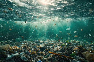 Fototapeta na wymiar Underwater view of ocean pollution
