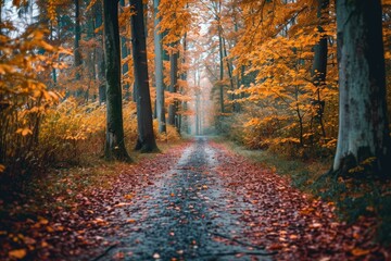 Obraz premium Enchanting Autumn Forest Path, Seasonal Landscape