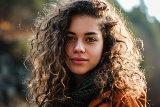 Beautiful woman with long curly hair.