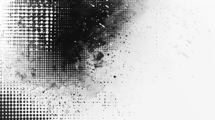 Fotobehang Halftone faded gradient texture. Grunge halftone grit background. White and black sand noise wallpaper. Retro pixilated vector backdrop © Orxan