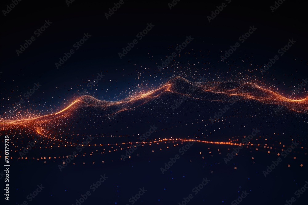 Poster digital wave with dots in dark cyberspace.