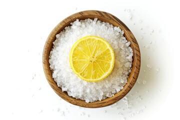 Citric acid crystals in wooden bowl, design element