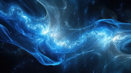 Blue glowing curves in space, computer generated abstract illustration