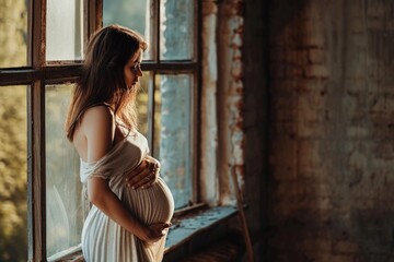 Pregnant woman by the window