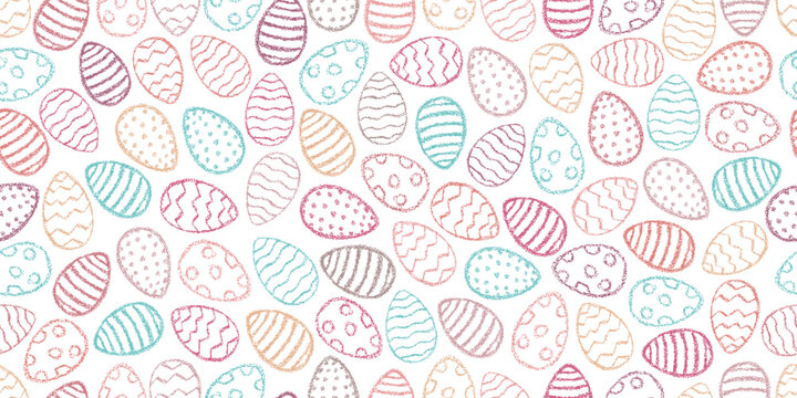 Easter eggs pattern. Color egg background. Easter symbol. Fabric Easter texture. Egg hunt vector illustration. Happy Easter day backdrop. Painted eggs print.