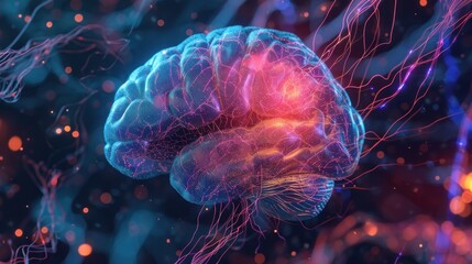 3D Illustration of human brain nerve tracts based on magnetic resonance imaging (MRI) data - obrazy, fototapety, plakaty