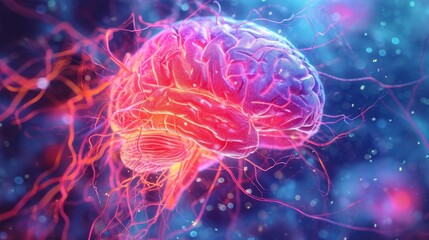 3D Illustration of human brain nerve tracts based on magnetic resonance imaging (MRI) data - obrazy, fototapety, plakaty