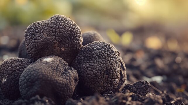 Black truffles harvested from the ground.
