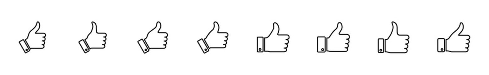Thumbs up icon set. Hand like. Like icon vector.