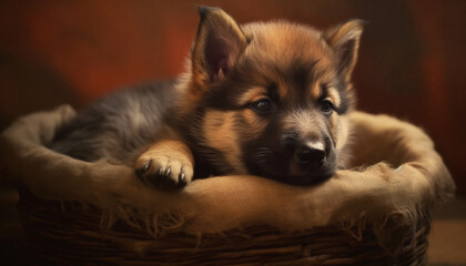 Cute puppy, small, fluffy, purebred dog, sitting, looking at camera generated by AI