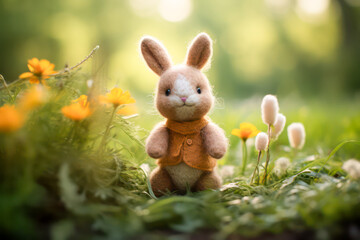 Cute easter bunny on a flower meadow