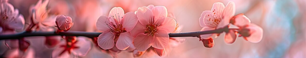 Fototapeta na wymiar Close Up of Pink Flowers on Branch