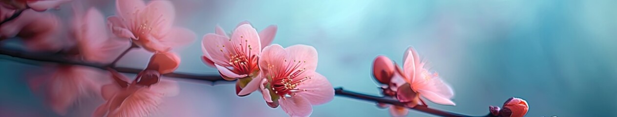 Close-Up of Pink Flowers on Branch