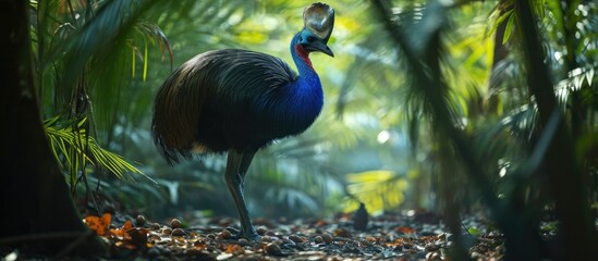 Cassowary defecates on floor, carrying seeds across forest.