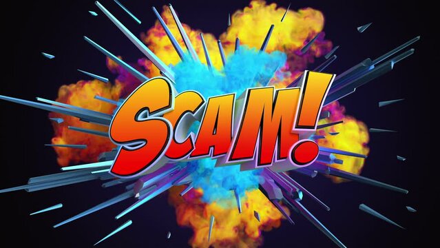 Cartoon explosion with message Scam!